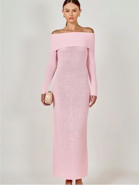 Endless Rose Open Stitch Off the Shoulder Long Sleeve Sweater Dress